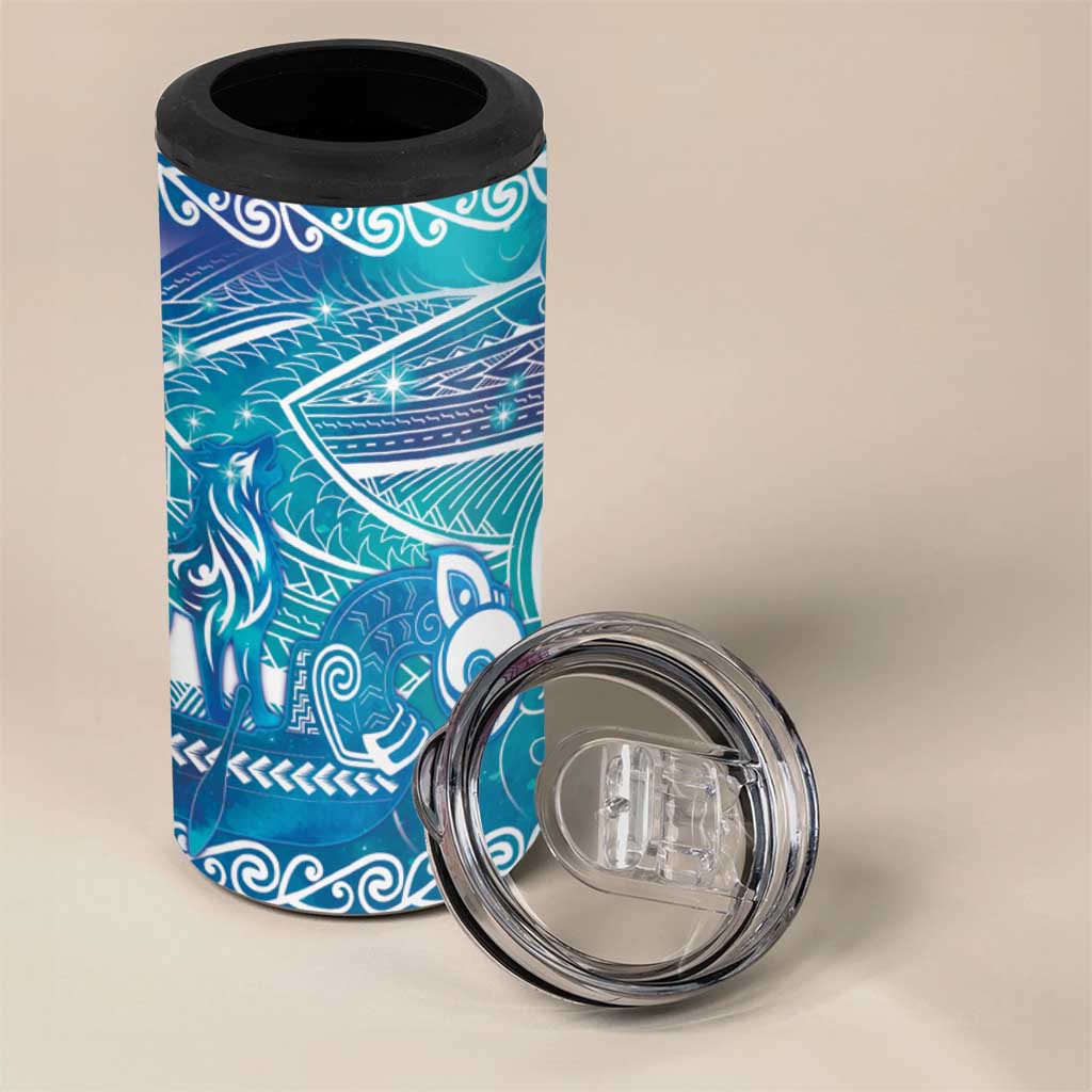 Kuri Dog Waka New Zealand Matariki 4 in 1 Can Cooler Tumbler Ocean Sharks Maori Tattoo LT14 - Polynesian Pride