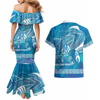 Kuri Dog Waka New Zealand Matariki Couples Matching Mermaid Dress and Hawaiian Shirt Ocean Sharks Maori Tattoo LT14 - Polynesian Pride