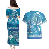 Kuri Dog Waka New Zealand Matariki Couples Matching Puletasi and Hawaiian Shirt Ocean Sharks Maori Tattoo LT14 - Polynesian Pride