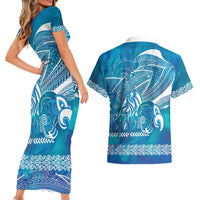 Kuri Dog Waka New Zealand Matariki Couples Matching Short Sleeve Bodycon Dress and Hawaiian Shirt Ocean Sharks Maori Tattoo LT14 - Polynesian Pride