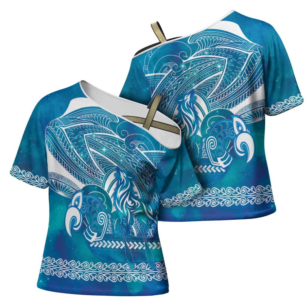 Kuri Dog Waka New Zealand Matariki Cross Shoulder Shirt Ocean Sharks Maori Tattoo LT14 - Polynesian Pride