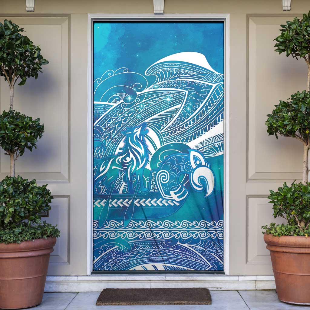 Kuri Dog Waka New Zealand Matariki Door Cover Ocean Sharks Maori Tattoo