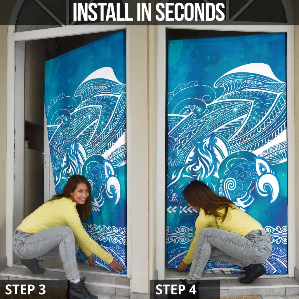 Kuri Dog Waka New Zealand Matariki Door Cover Ocean Sharks Maori Tattoo LT14 - Polynesian Pride