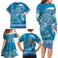 Kuri Dog Waka New Zealand Matariki Family Matching Long Sleeve Bodycon Dress and Hawaiian Shirt Ocean Sharks Maori Tattoo LT14 - Polynesian Pride
