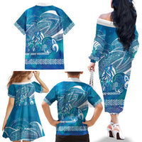 Kuri Dog Waka New Zealand Matariki Family Matching Off The Shoulder Long Sleeve Dress and Hawaiian Shirt Ocean Sharks Maori Tattoo LT14 - Polynesian Pride