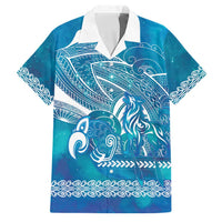 Kuri Dog Waka New Zealand Matariki Family Matching Off Shoulder Maxi Dress and Hawaiian Shirt Ocean Sharks Maori Tattoo LT14 Dad's Shirt - Short Sleeve Blue - Polynesian Pride