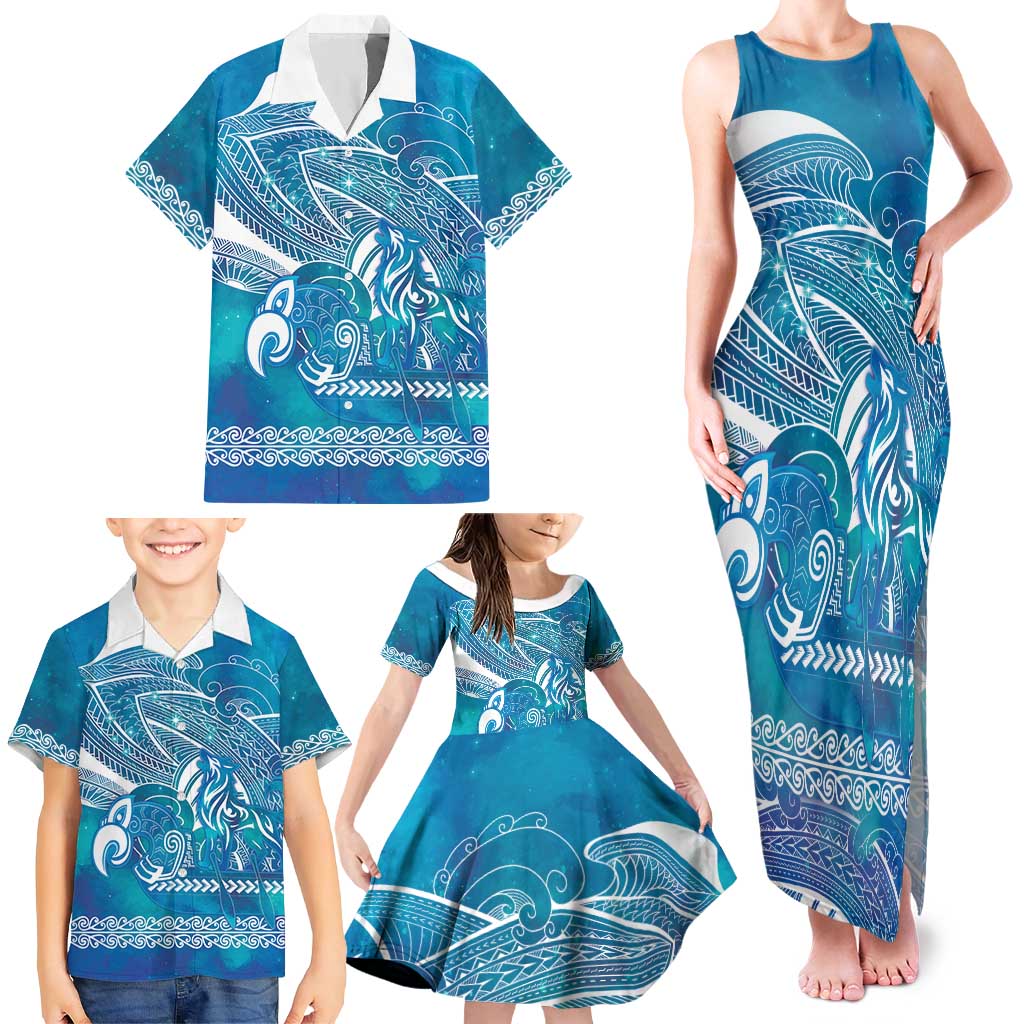 Kuri Dog Waka New Zealand Matariki Family Matching Tank Maxi Dress and Hawaiian Shirt Ocean Sharks Maori Tattoo LT14 - Polynesian Pride