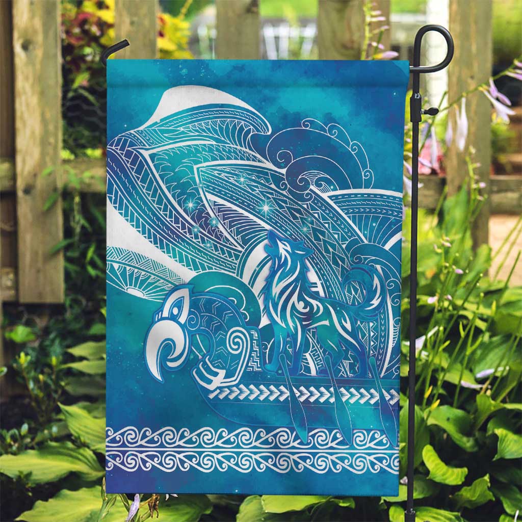 Kuri Dog Waka New Zealand Matariki Garden Flag Ocean Sharks Maori Tattoo LT14 Garden Flag Blue - Polynesian Pride