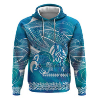 Kuri Dog Waka New Zealand Matariki Hoodie Ocean Sharks Maori Tattoo LT14 Pullover Hoodie Blue - Polynesian Pride