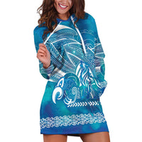 Kuri Dog Waka New Zealand Matariki Hoodie Dress Ocean Sharks Maori Tattoo LT14 Blue - Polynesian Pride
