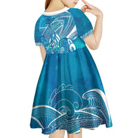Kuri Dog Waka New Zealand Matariki Kid Short Sleeve Dress Ocean Sharks Maori Tattoo LT14 - Polynesian Pride