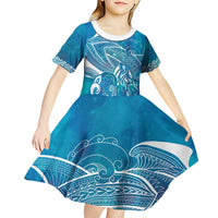 Kuri Dog Waka New Zealand Matariki Kid Short Sleeve Dress Ocean Sharks Maori Tattoo LT14 - Polynesian Pride