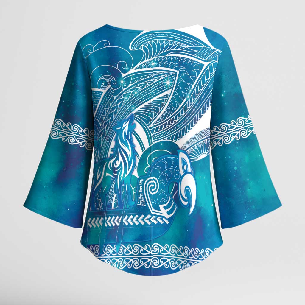 Kuri Dog Waka New Zealand Matariki Kimono Sleeve Blouse Ocean Sharks Maori Tattoo LT14 - Polynesian Pride