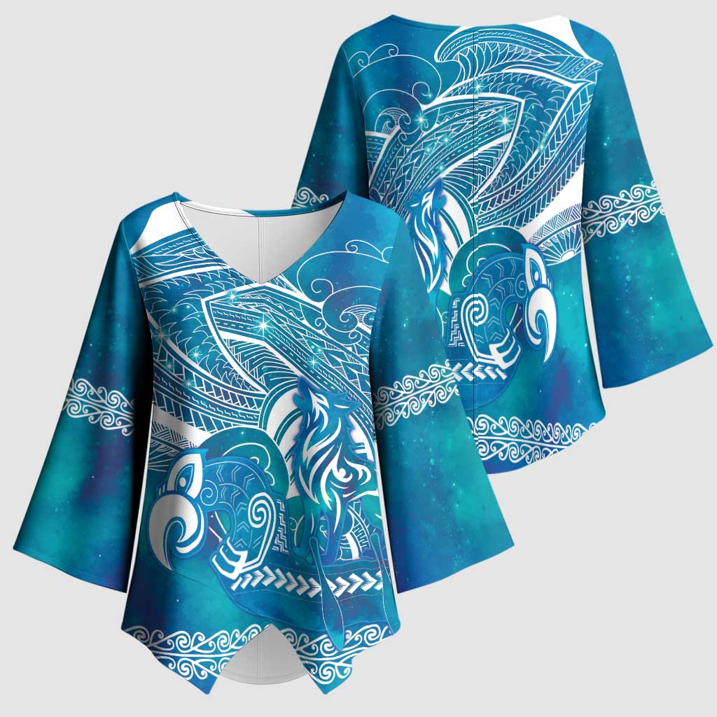 Kuri Dog Waka New Zealand Matariki Kimono Sleeve Blouse Ocean Sharks Maori Tattoo LT14 - Polynesian Pride