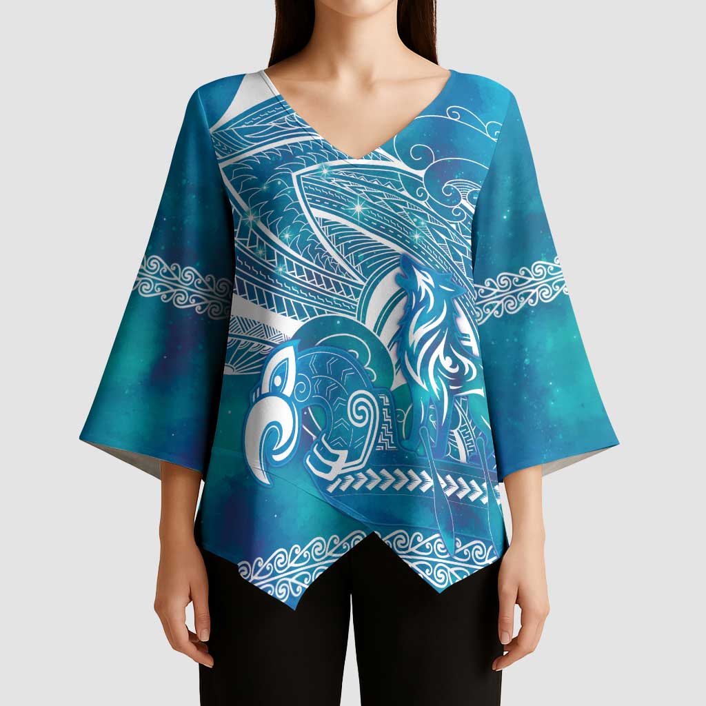 Kuri Dog Waka New Zealand Matariki Kimono Sleeve Blouse Ocean Sharks Maori Tattoo LT14 - Polynesian Pride