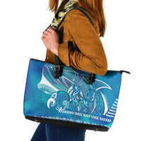 Kuri Dog Waka New Zealand Matariki Leather Tote Bag Ocean Sharks Maori Tattoo LT14 Blue - Polynesian Pride