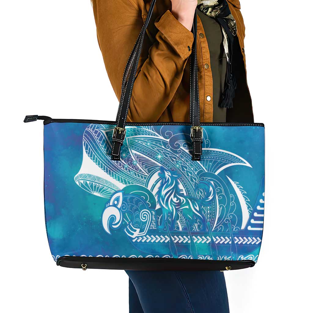 Kuri Dog Waka New Zealand Matariki Leather Tote Bag Ocean Sharks Maori Tattoo LT14 - Polynesian Pride
