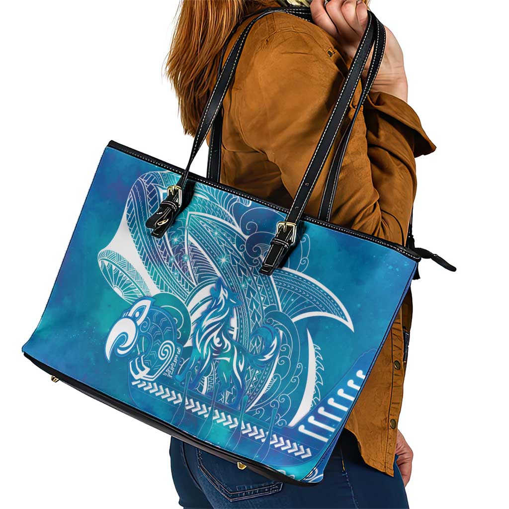 Kuri Dog Waka New Zealand Matariki Leather Tote Bag Ocean Sharks Maori Tattoo LT14 - Polynesian Pride