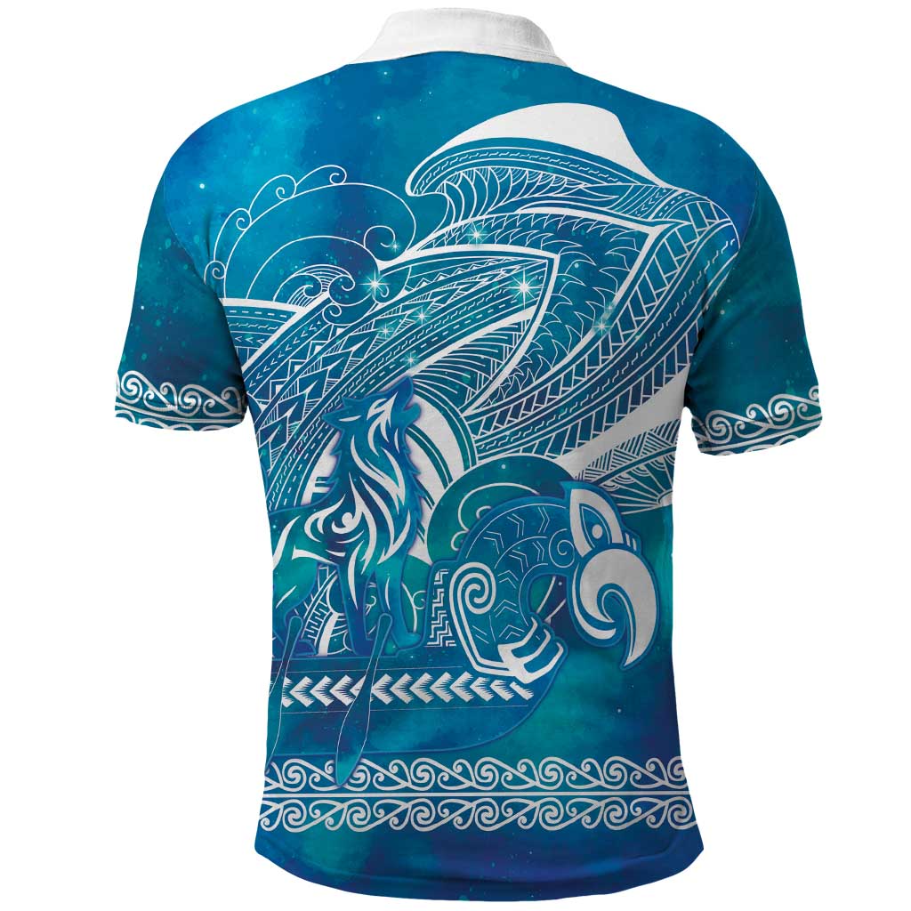 Kuri Dog Waka New Zealand Matariki Polo Shirt Ocean Sharks Maori Tattoo LT14 - Polynesian Pride
