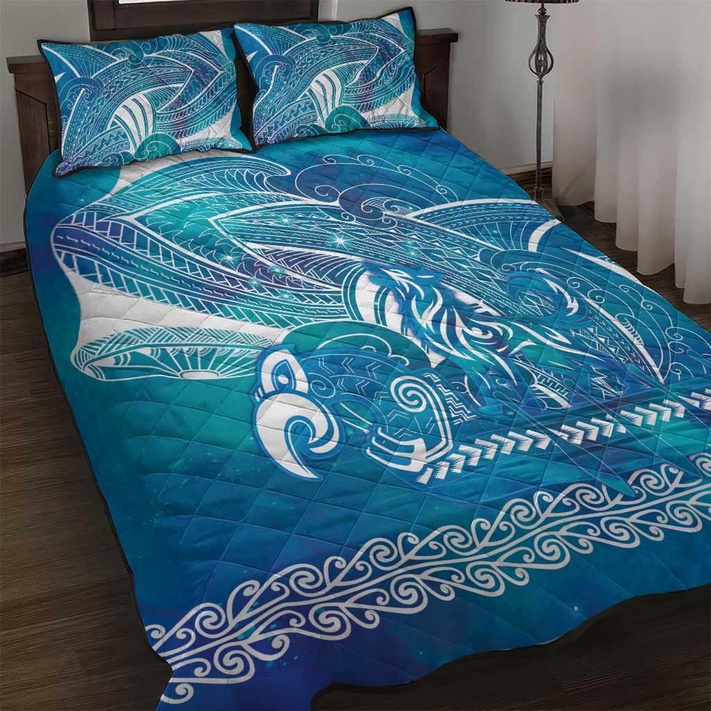 Kuri Dog Waka New Zealand Matariki Quilt Bed Set Ocean Sharks Maori Tattoo