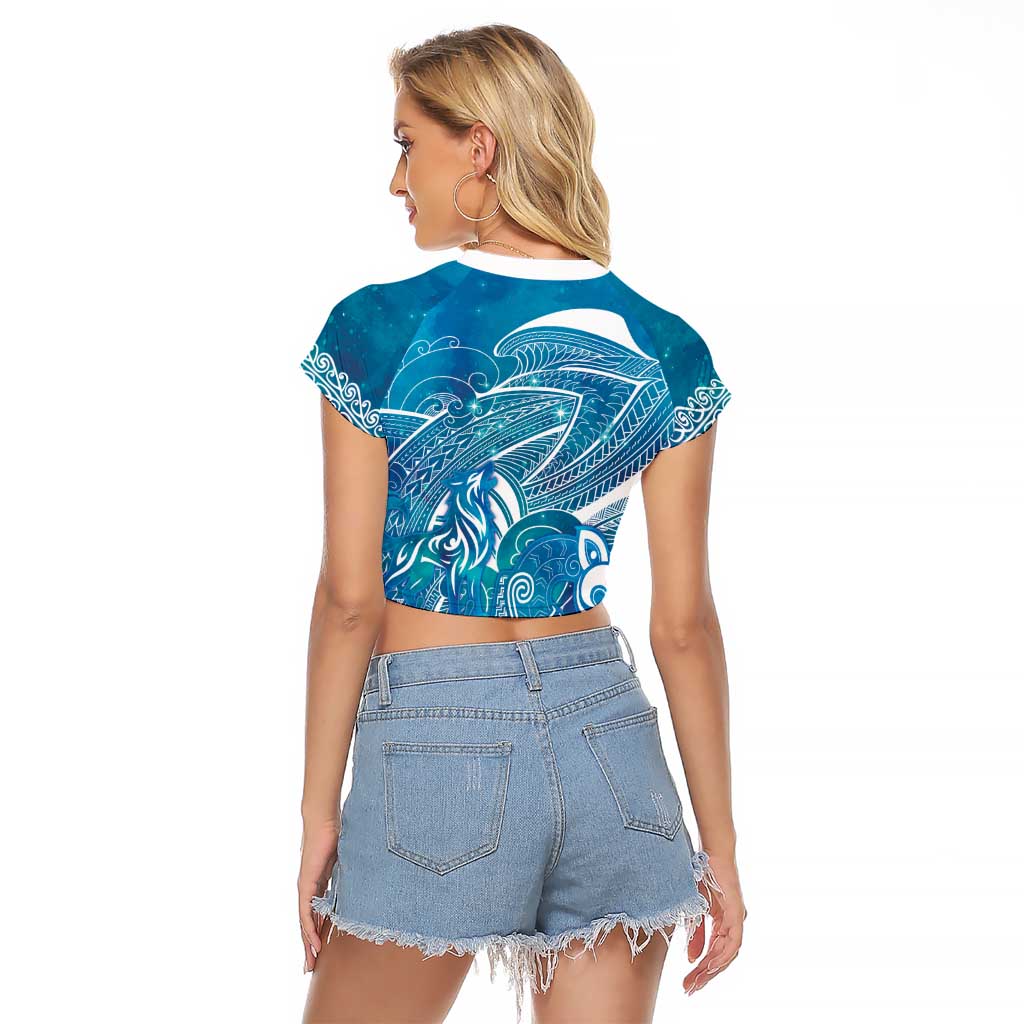 Kuri Dog Waka New Zealand Matariki Raglan Cropped T Shirt Ocean Sharks Maori Tattoo LT14 - Polynesian Pride
