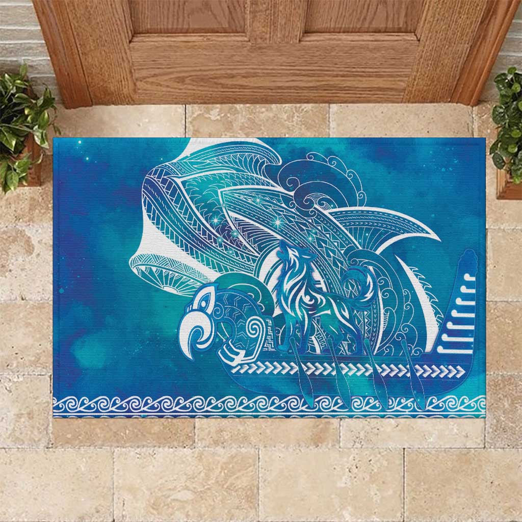 Kuri Dog Waka New Zealand Matariki Rubber Doormat Ocean Sharks Maori Tattoo