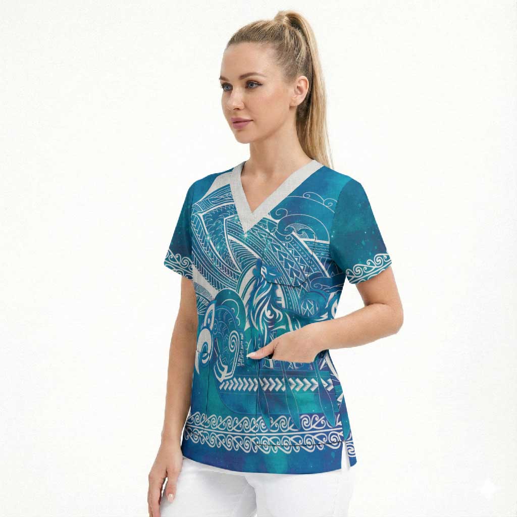 Kuri Dog Waka New Zealand Matariki Scrub Top Ocean Sharks Maori Tattoo LT14 - Polynesian Pride