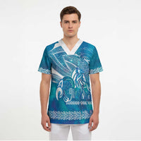 Kuri Dog Waka New Zealand Matariki Scrub Top Ocean Sharks Maori Tattoo LT14 - Polynesian Pride