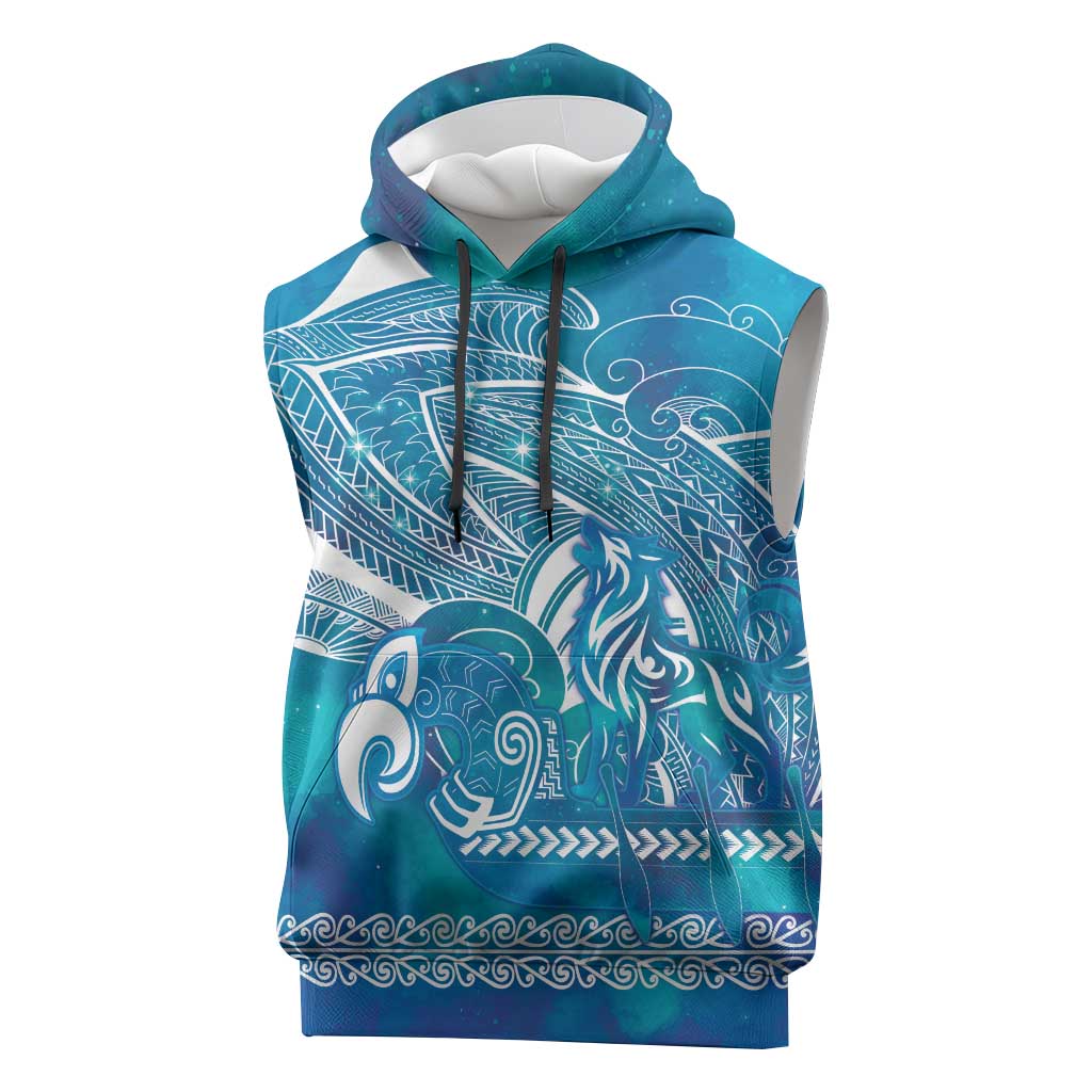 Kuri Dog Waka New Zealand Matariki Sleeveless Hoodie Ocean Sharks Maori Tattoo