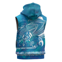 Kuri Dog Waka New Zealand Matariki Sleeveless Hoodie Ocean Sharks Maori Tattoo LT14 - Polynesian Pride