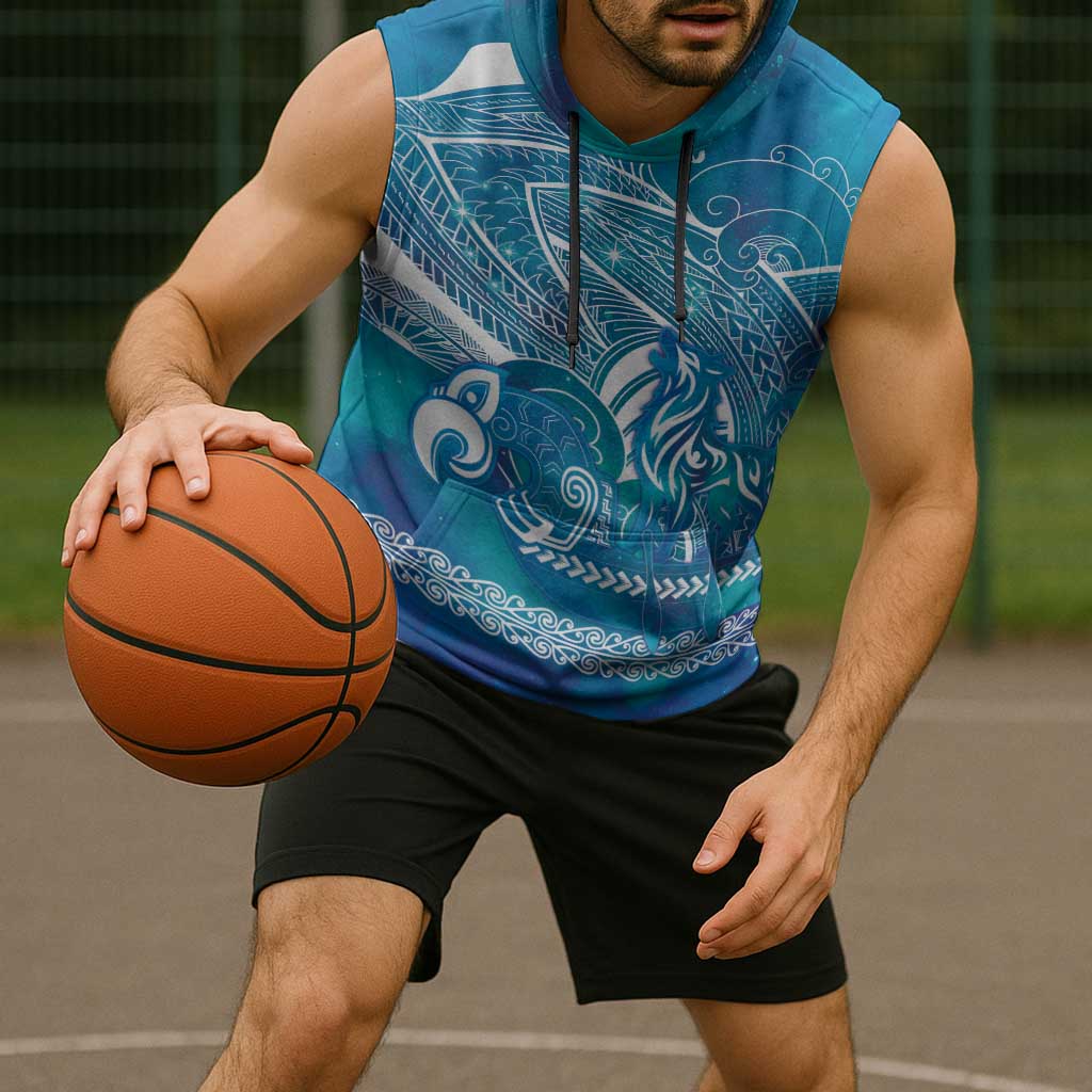 Kuri Dog Waka New Zealand Matariki Sleeveless Hoodie Ocean Sharks Maori Tattoo LT14 - Polynesian Pride