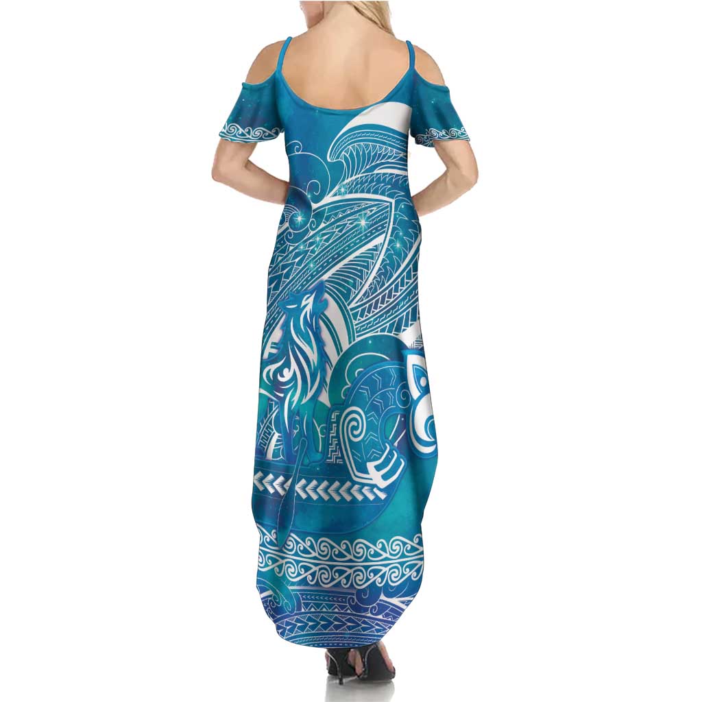 Kuri Dog Waka New Zealand Matariki Summer Maxi Dress Ocean Sharks Maori Tattoo LT14 - Polynesian Pride