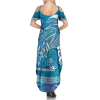 Kuri Dog Waka New Zealand Matariki Summer Maxi Dress Ocean Sharks Maori Tattoo LT14 - Polynesian Pride
