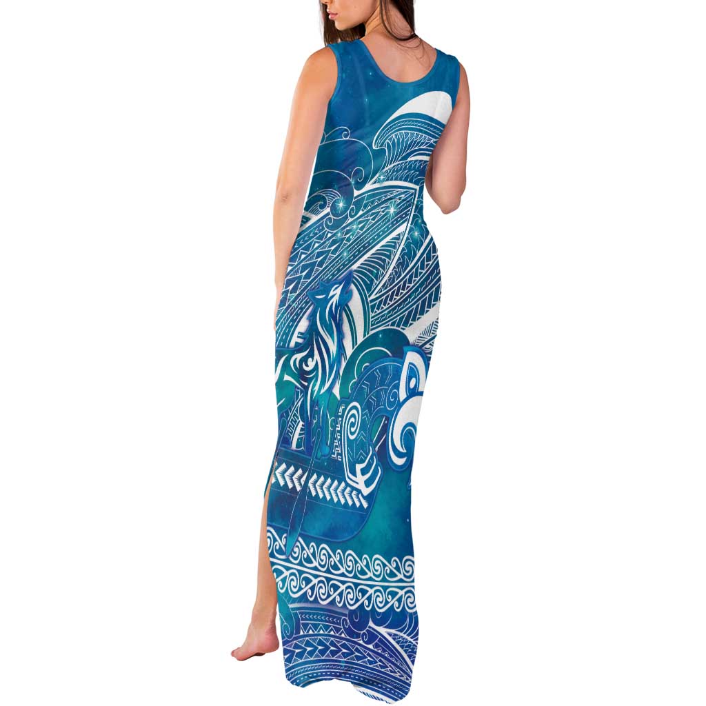 Kuri Dog Waka New Zealand Matariki Tank Maxi Dress Ocean Sharks Maori Tattoo LT14 - Polynesian Pride