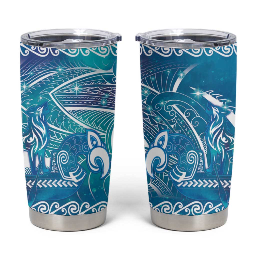 Kuri Dog Waka New Zealand Matariki Tumbler Cup Ocean Sharks Maori Tattoo LT14 Blue - Polynesian Pride
