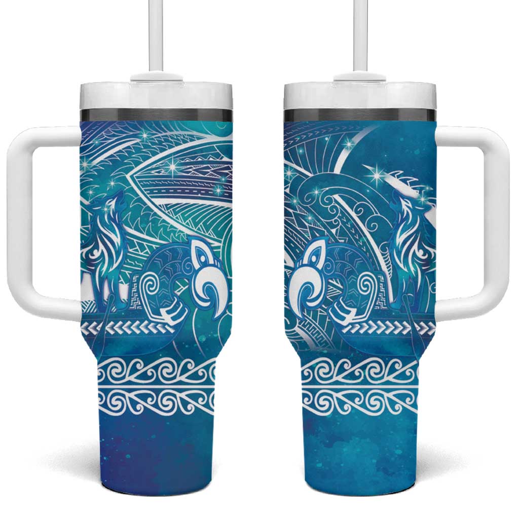 Kuri Dog Waka New Zealand Matariki Tumbler With Handle Ocean Sharks Maori Tattoo LT14 One Size: 40 oz Blue - Polynesian Pride
