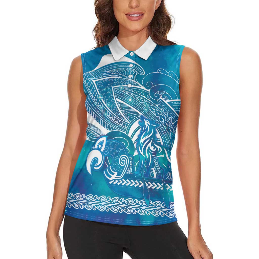 Kuri Dog Waka New Zealand Matariki Women Sleeveless Polo Shirt Ocean Sharks Maori Tattoo LT14 - Polynesian Pride