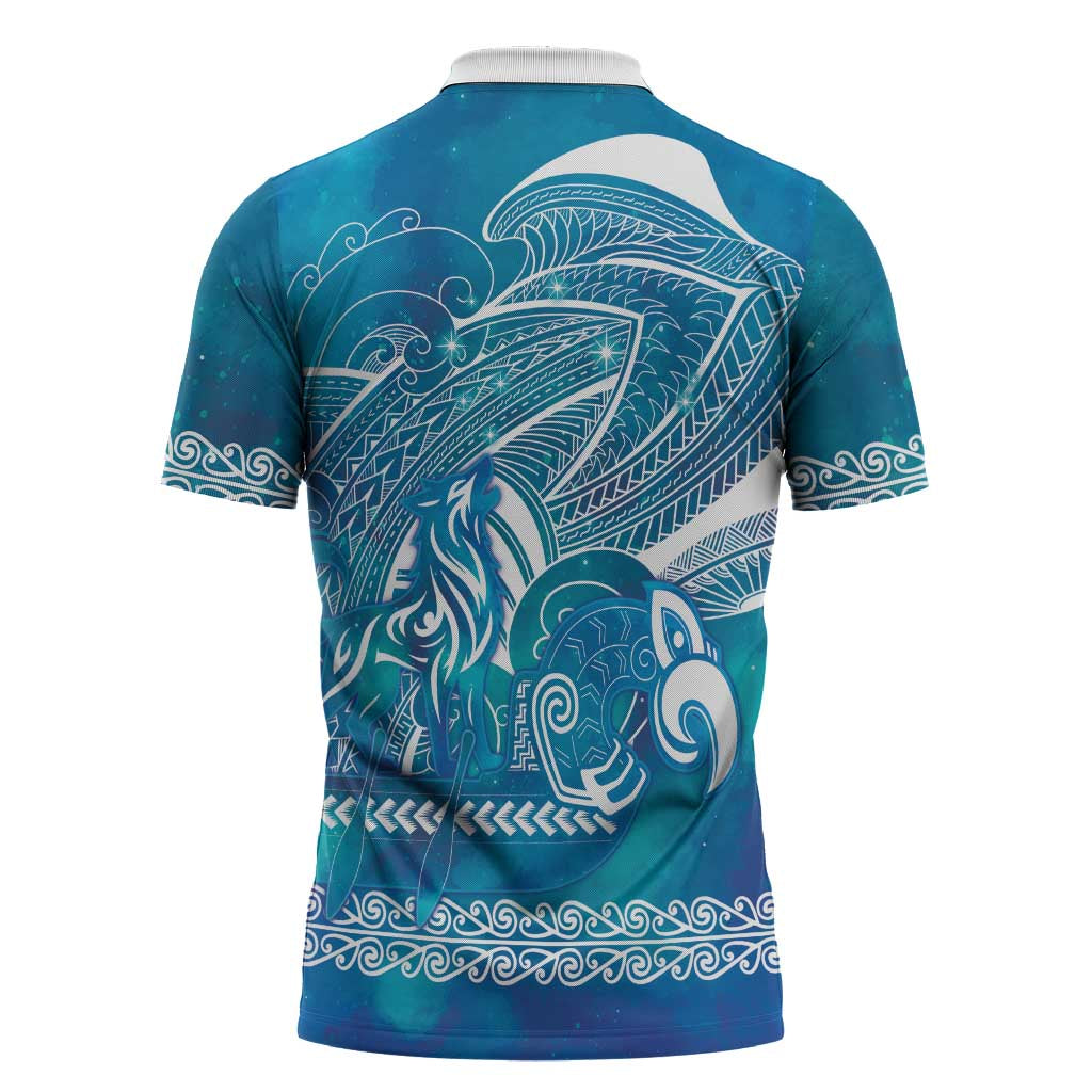 Kuri Dog Waka New Zealand Matariki Zipper Polo Shirt Ocean Sharks Maori Tattoo LT14 - Polynesian Pride