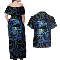 Tuna Eel New Zealand Matariki Couples Matching Off Shoulder Maxi Dress and Hawaiian Shirt He Piko He Taniwha Maori Pattern