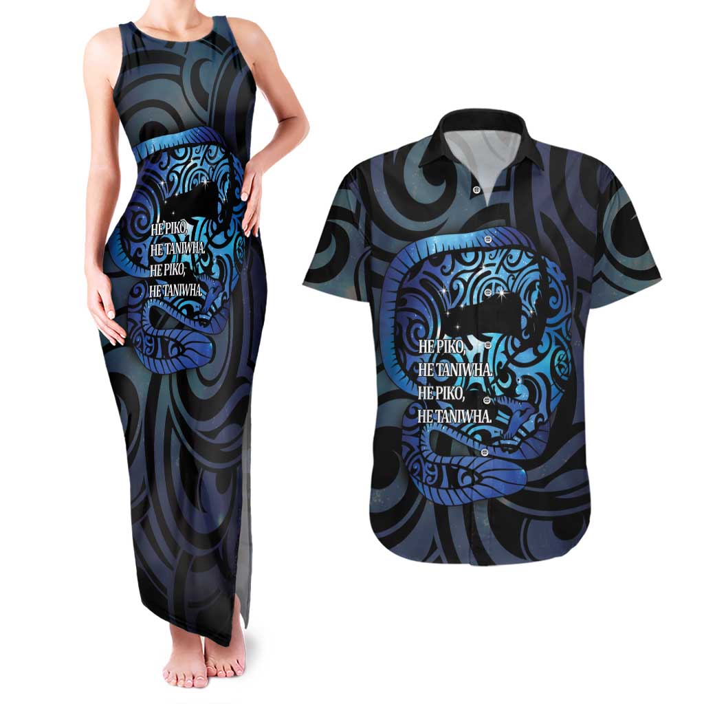 Tuna Eel New Zealand Matariki Couples Matching Tank Maxi Dress and Hawaiian Shirt He Piko He Taniwha Maori Pattern