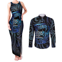 Tuna Eel New Zealand Matariki Couples Matching Tank Maxi Dress and Long Sleeve Button Shirt He Piko He Taniwha Maori Pattern
