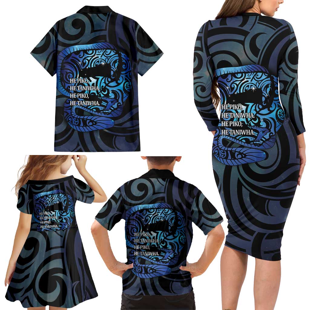 Tuna Eel New Zealand Matariki Family Matching Long Sleeve Bodycon Dress and Hawaiian Shirt He Piko He Taniwha Maori Pattern LT14 - Polynesian Pride