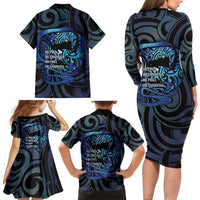 Tuna Eel New Zealand Matariki Family Matching Long Sleeve Bodycon Dress and Hawaiian Shirt He Piko He Taniwha Maori Pattern LT14 - Polynesian Pride