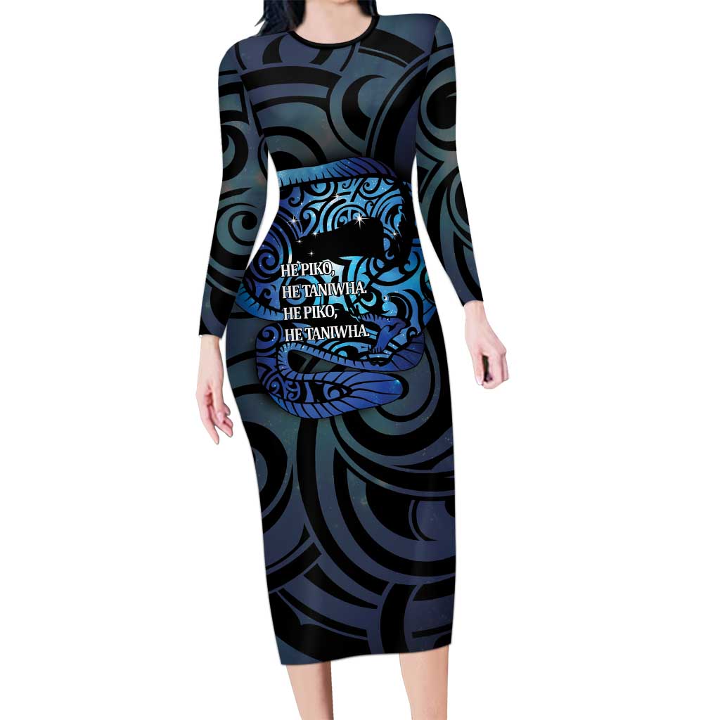 Tuna Eel New Zealand Matariki Family Matching Long Sleeve Bodycon Dress and Hawaiian Shirt He Piko He Taniwha Maori Pattern LT14 Mom's Dress Purple - Polynesian Pride