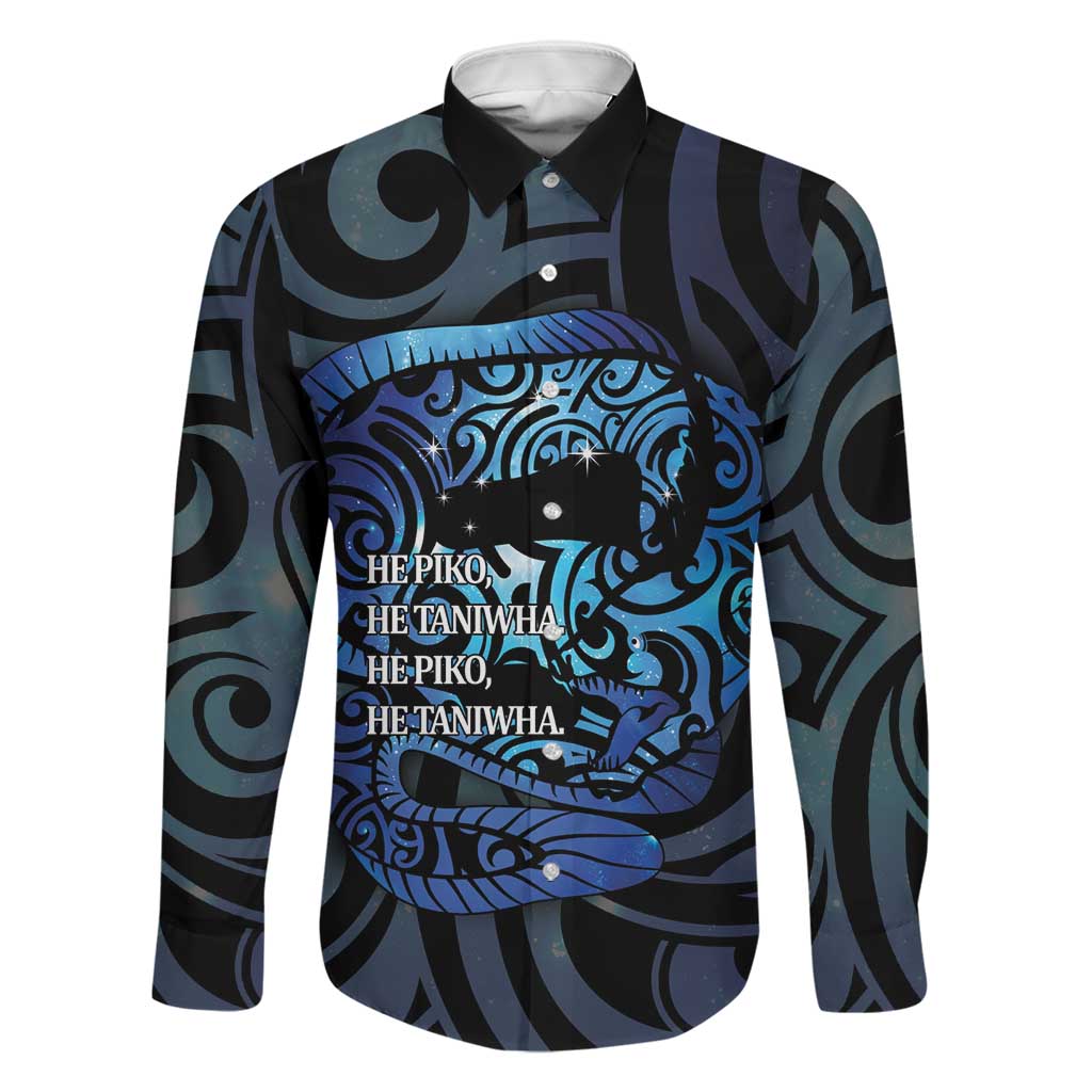 Tuna Eel New Zealand Matariki Family Matching Mermaid Dress and Hawaiian Shirt He Piko He Taniwha Maori Pattern LT14 Dad's Shirt - Long Sleeve Purple - Polynesian Pride
