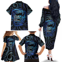 Tuna Eel New Zealand Matariki Family Matching Off The Shoulder Long Sleeve Dress and Hawaiian Shirt He Piko He Taniwha Maori Pattern LT14 - Polynesian Pride