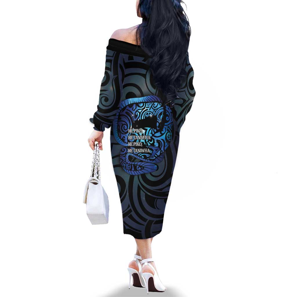Tuna Eel New Zealand Matariki Family Matching Off The Shoulder Long Sleeve Dress and Hawaiian Shirt He Piko He Taniwha Maori Pattern LT14 - Polynesian Pride