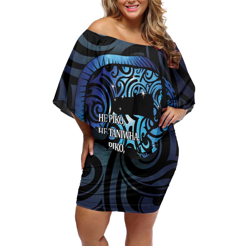 Tuna Eel New Zealand Matariki Family Matching Off Shoulder Short Dress and Hawaiian Shirt He Piko He Taniwha Maori Pattern LT14 Mom's Dress Purple - Polynesian Pride