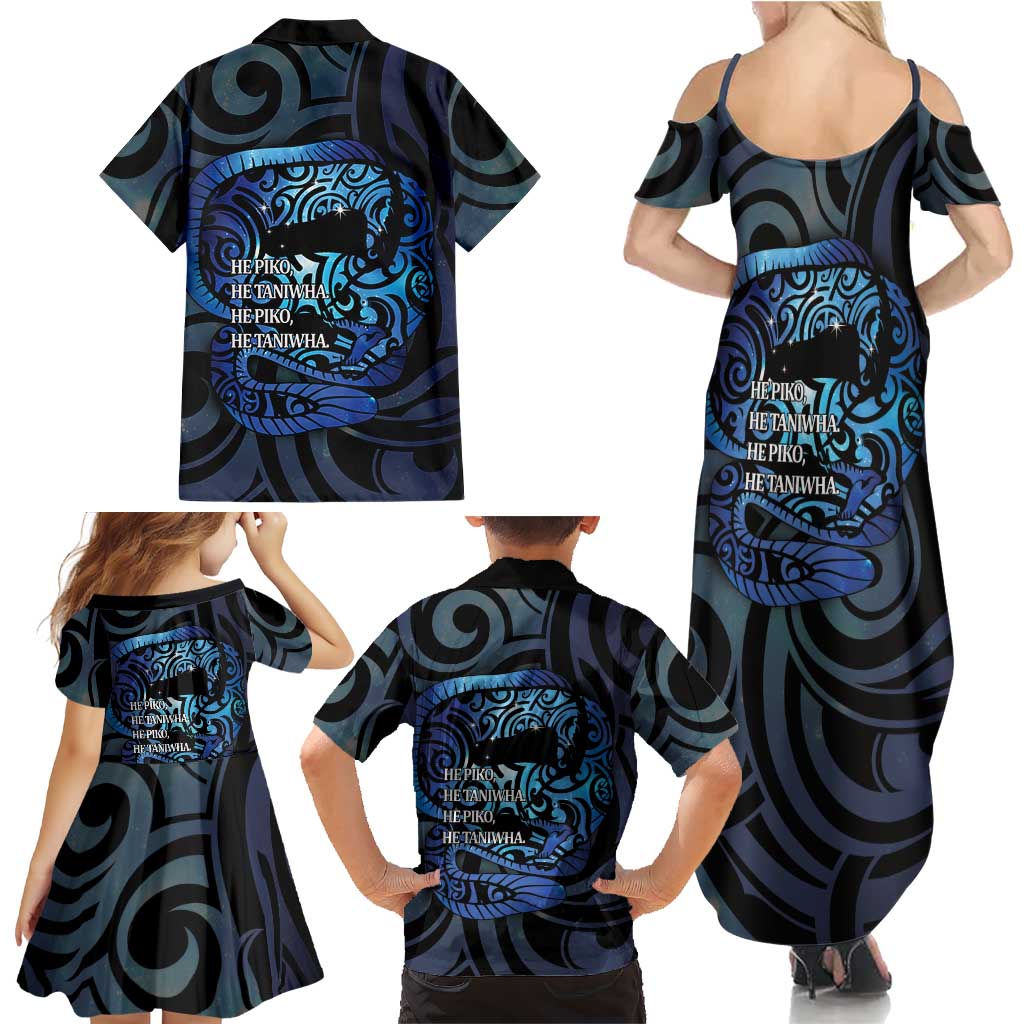 Tuna Eel New Zealand Matariki Family Matching Summer Maxi Dress and Hawaiian Shirt He Piko He Taniwha Maori Pattern LT14 - Polynesian Pride