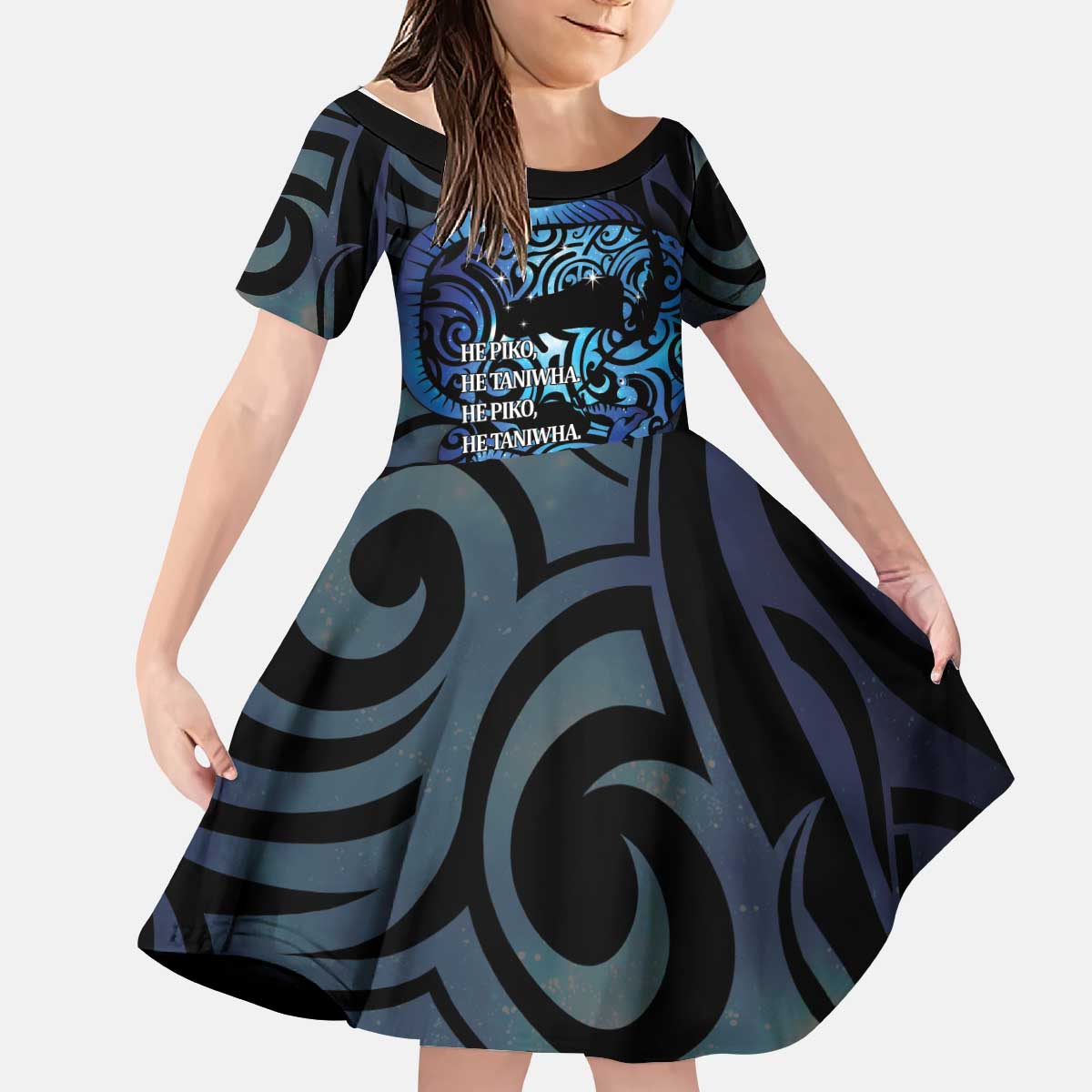 Tuna Eel New Zealand Matariki Kid Short Sleeve Dress He Piko He Taniwha Maori Pattern